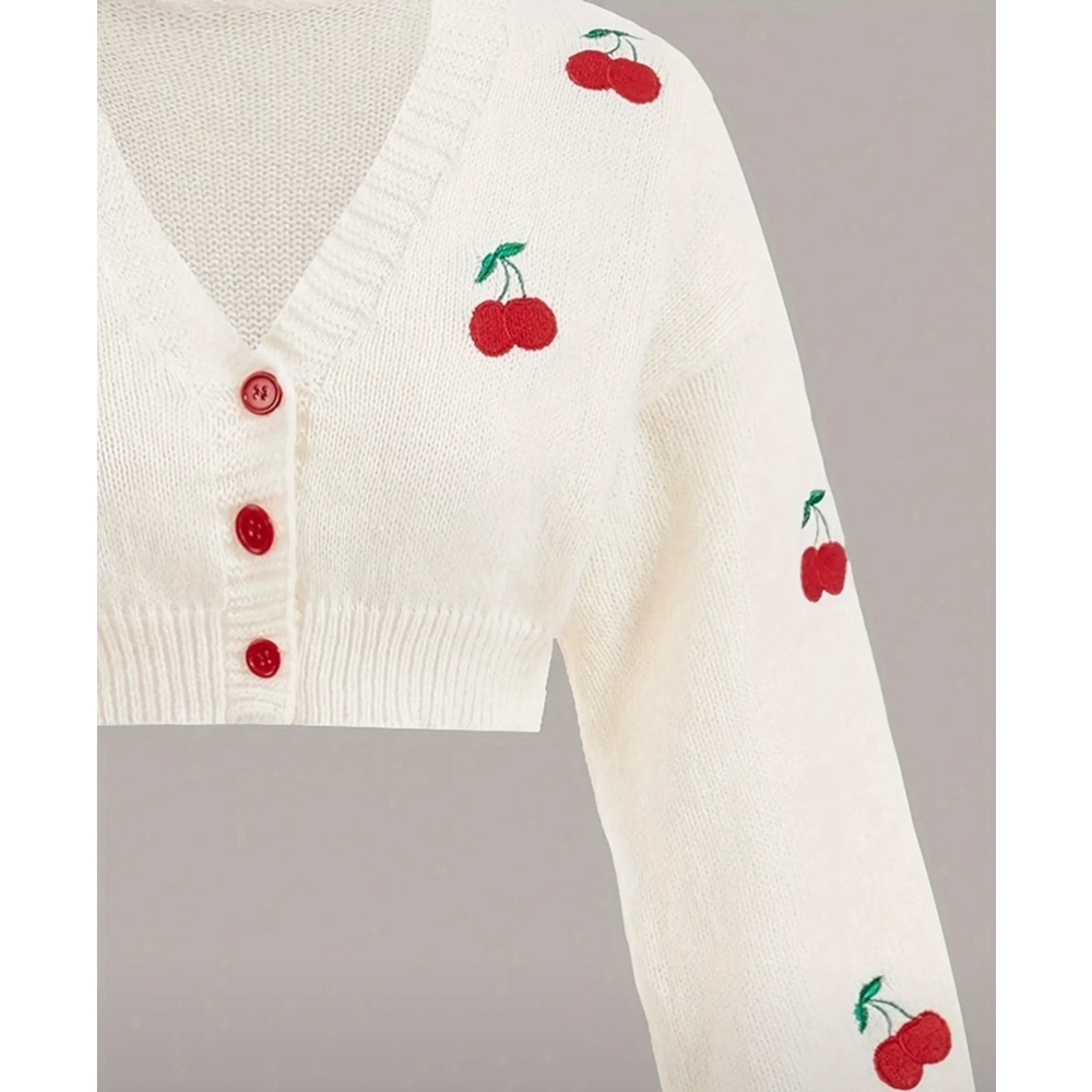 Cherry Embroidered White Cardigan - Picture 3 of 6